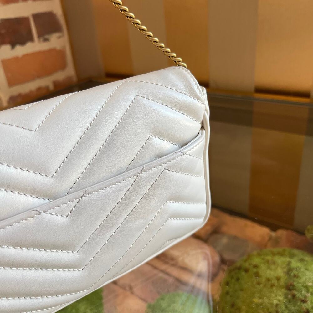 GUCCI Mini GG Marmont White Matelassé Calfskin Leather Shoulder Bag - Picture 8 of 11